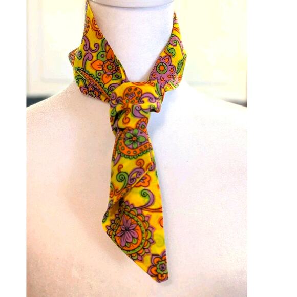 Vtg 1960s Mod Neon Paisley Floral 32" Cravat Neckerchief Head Scarf Hair Tie - Picture 4 of 6